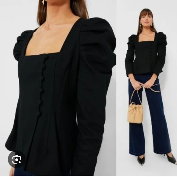 Tuckernuck Black Calla Puff Sleeve Top Medium - Picture 1 of 7